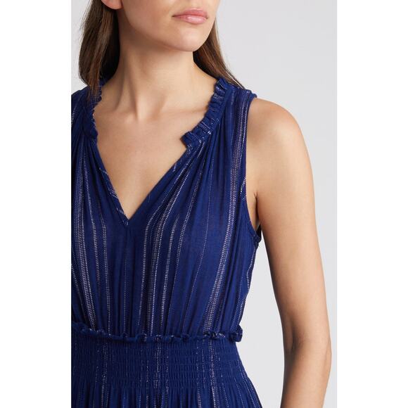 Rails Loulou Blue Noja Stripe Sleeveless Linen Blend Tiered Maxi Dress Sz Medium - Picture 4 of 12